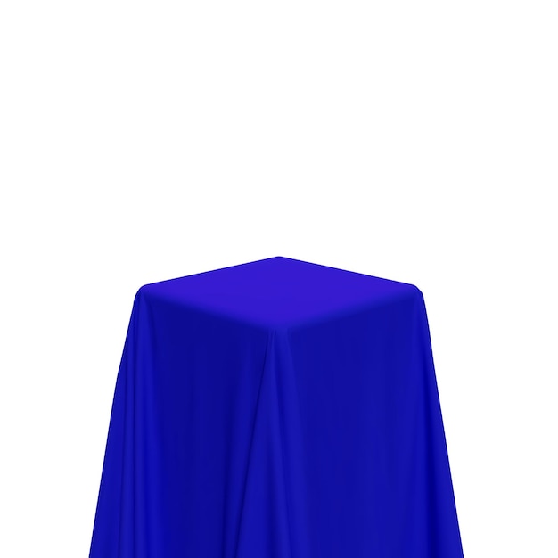 Blue fabric covering a cube or rectangular shape