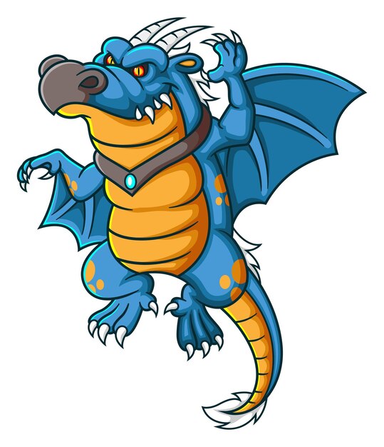 Летит синий фэнтезийный дракон