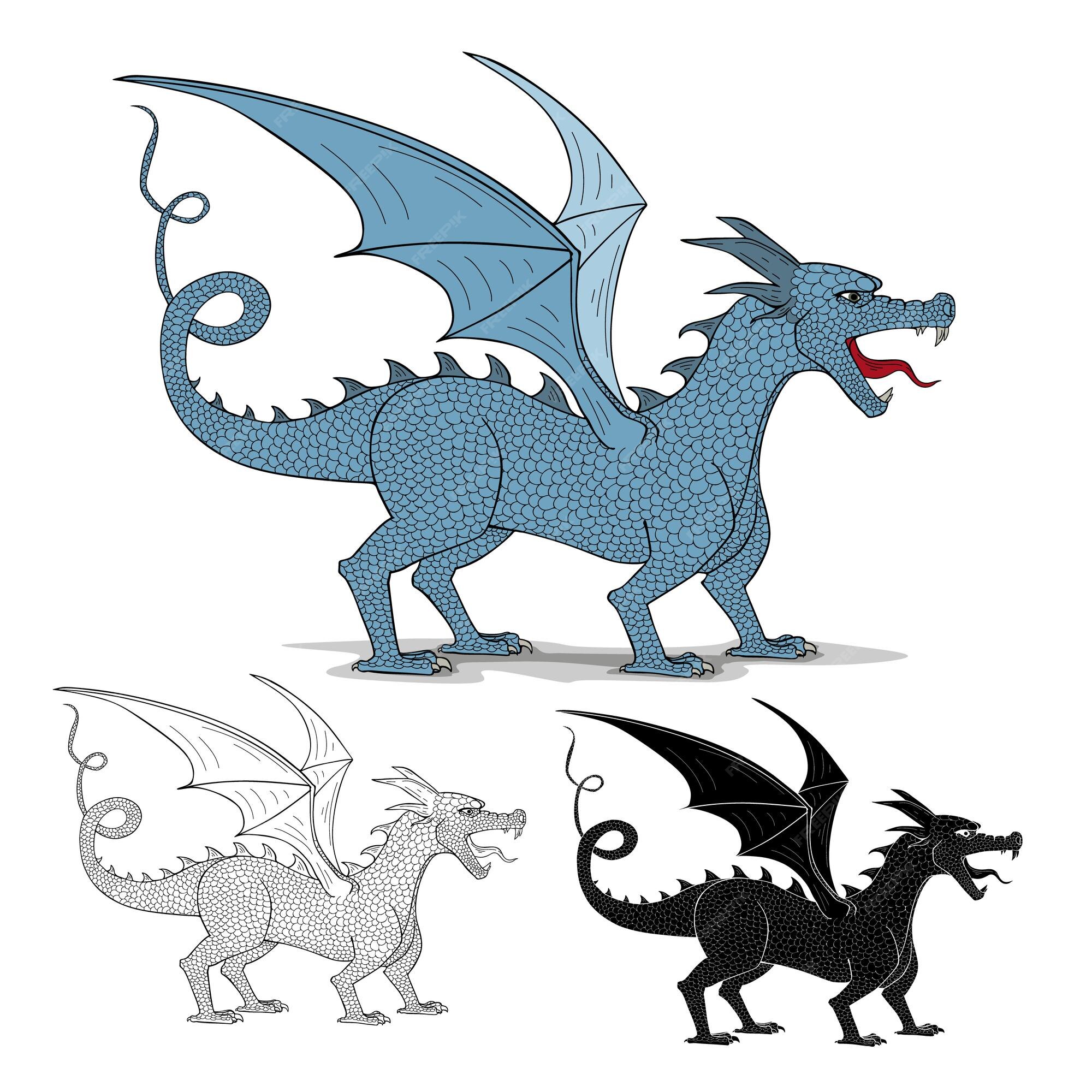 Premium Vector | Blue fantasy dragon vector illustration