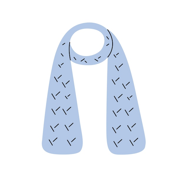 Blue fashionable knitted scarf Vector element in a modern flat style with a contour Perfect for a label or logo