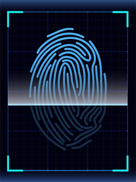 Blue fingerprint on technology background