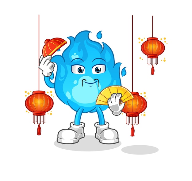 Blue fire Chinese with lanterns illustration character vector