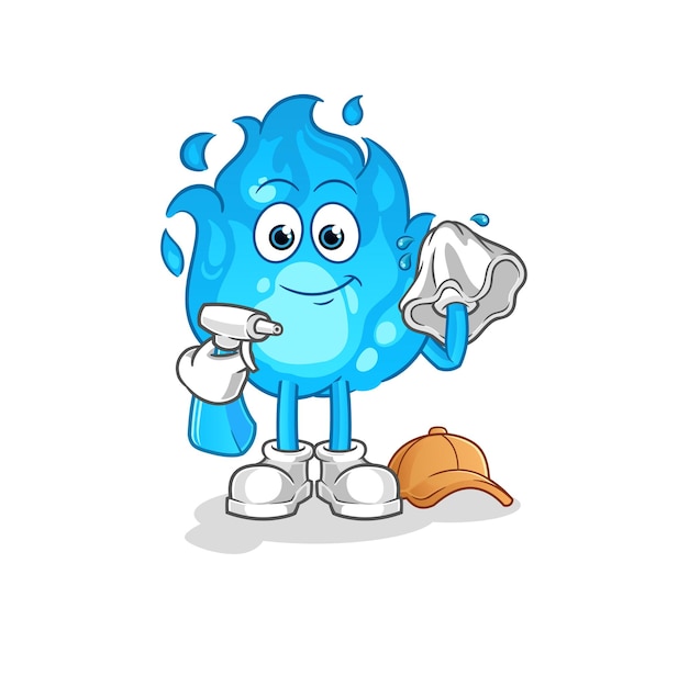 blue fire cleaner vector cartoon character