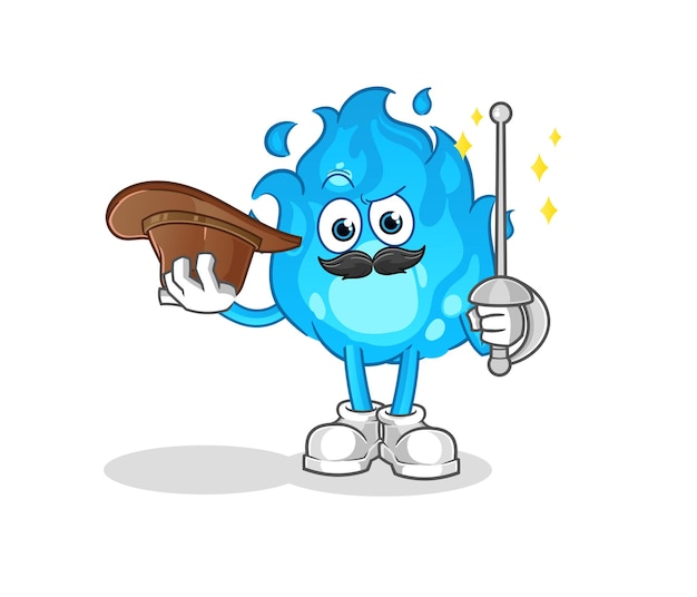 Blue fire fencer character cartoon mascot vector