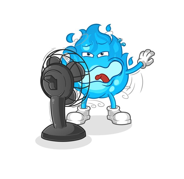 Blue fire in front of the fan character cartoon mascot vector