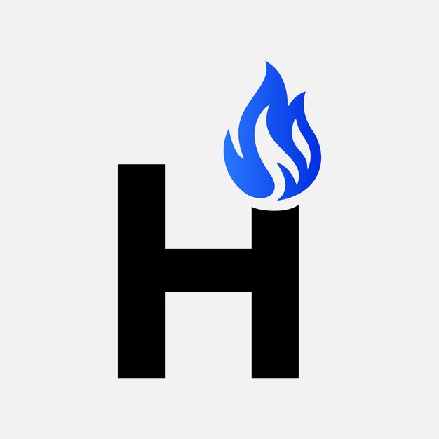 Blue Fire Logo On Letter H Template Blue Fire On H Letter Initial Fire Sign Concept