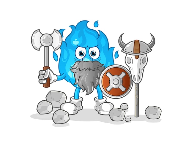 Blue fire viking with an ax illustration character vector