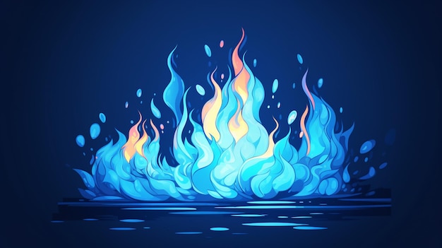 Vettore un fuoco blu con fiamme sullo sfondo