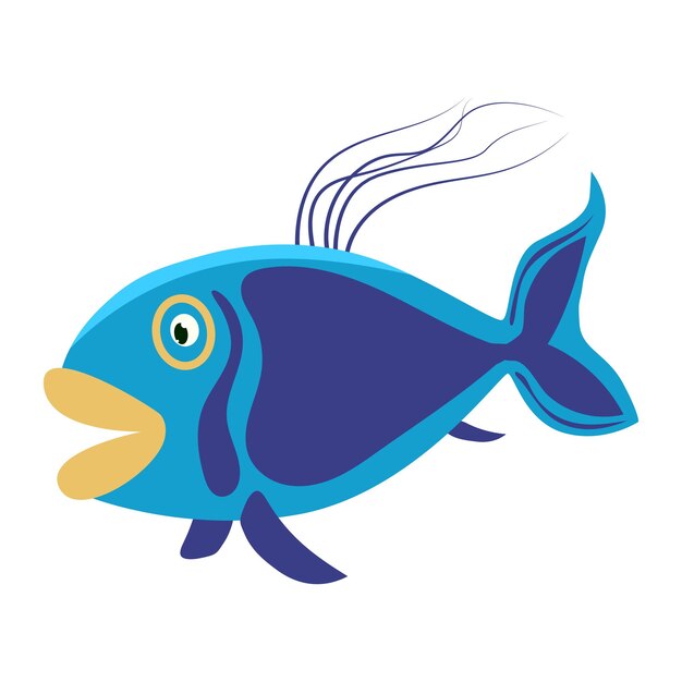 Голубая рыба с большими желтыми губами, изолированными на белом Гибкие тонкие плавники и красивый узор Вектор EPS10