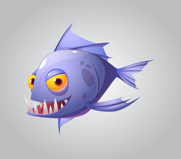 A blue fish with a red nose and a yellow eye.