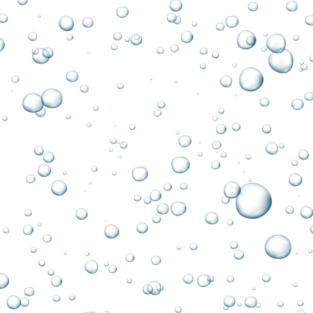 Blue fizzy bubbles. Sparkles underwater stream in water, sea, aquarium. Fizzy pop and effervescent drink. Abstract fresh soda bubbles. Vector illustration.