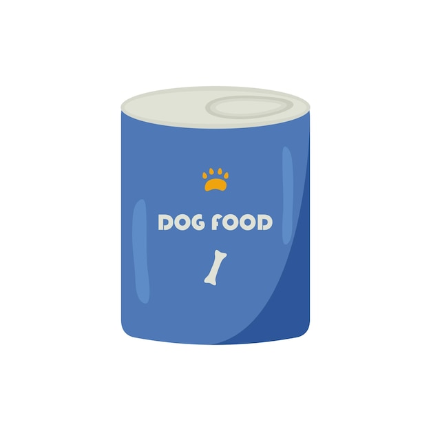 Голубая плоская банка консервированной пищи для собак концепция продуктов для домашних животных вектор eps 10 на белом фоне