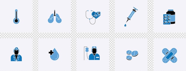 Vector blue flat design medical icon set