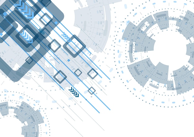 Вектор Синий плоский технический абстрактный фон с шестернями и стрелами