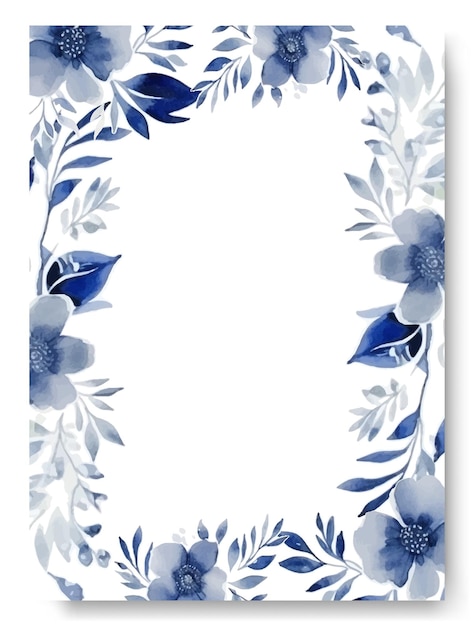 Blue flax flower background vector banner poster template Border wedding card template