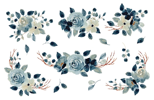 Vector blue floral arrangement watercolor collection