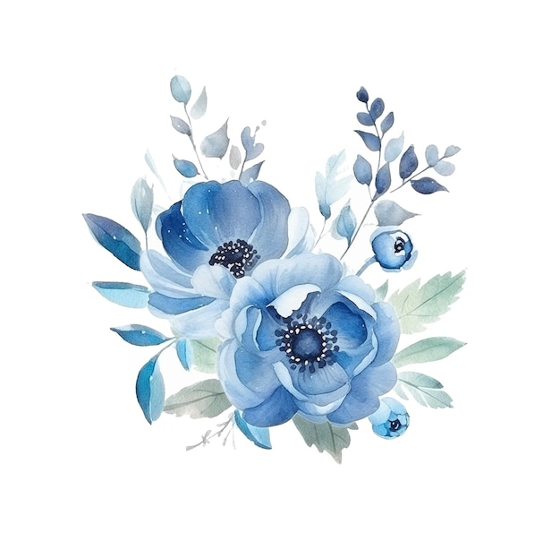 Blue floral arrangement watercolor paint