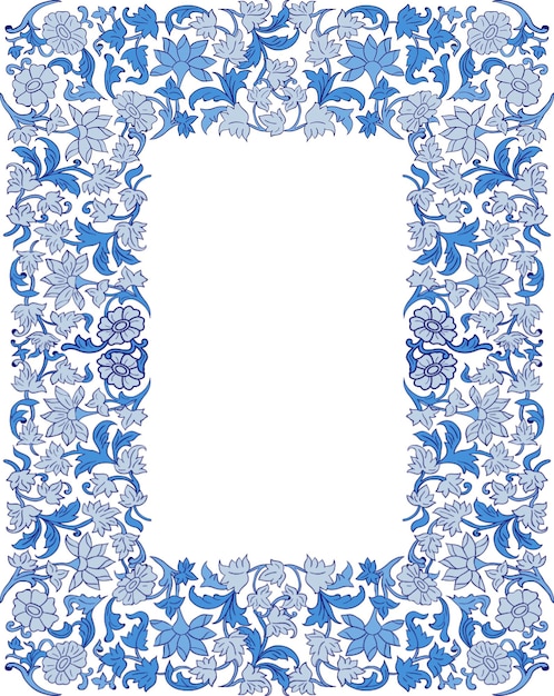 Vector blue floral border frame