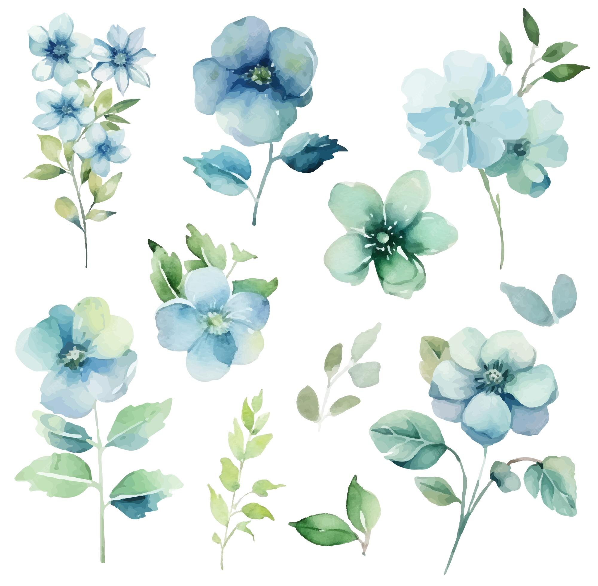 Premium Vector | Blue floral collection