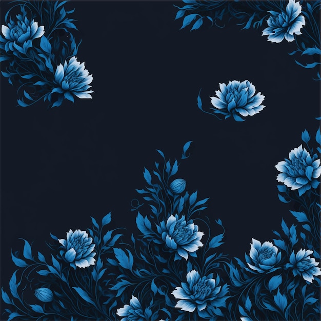 Vector a blue floral pattern with flowers on a dark background