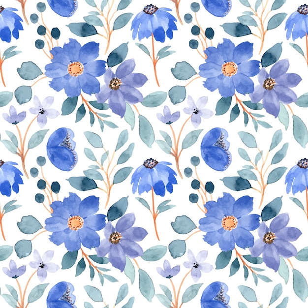 Vector blue floral seamless pattern with watercolor