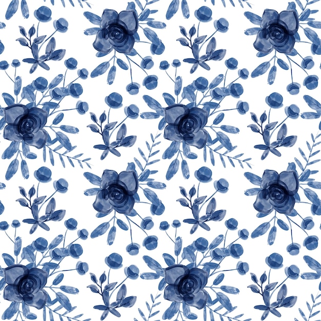 Vector blue floral watercolor seamless pattern