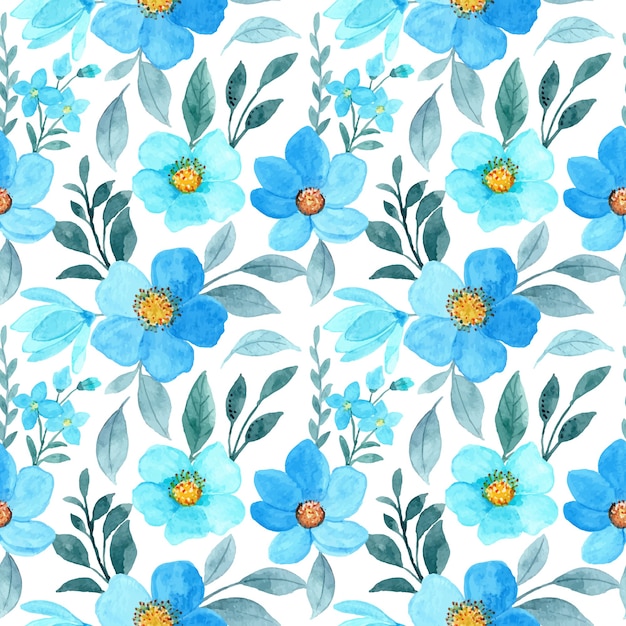 青い花の水彩画のシームレスなパターン