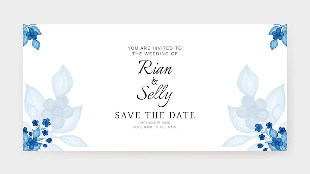 Blue floral wedding invitation banner