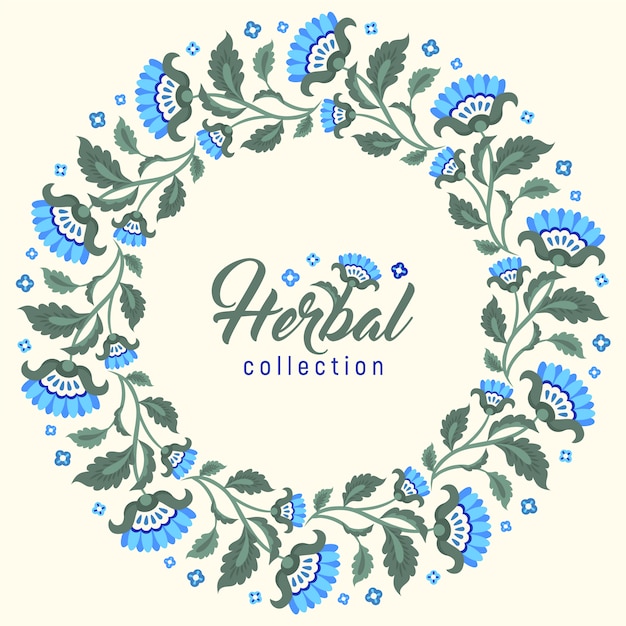 Vector blue floral wreath background