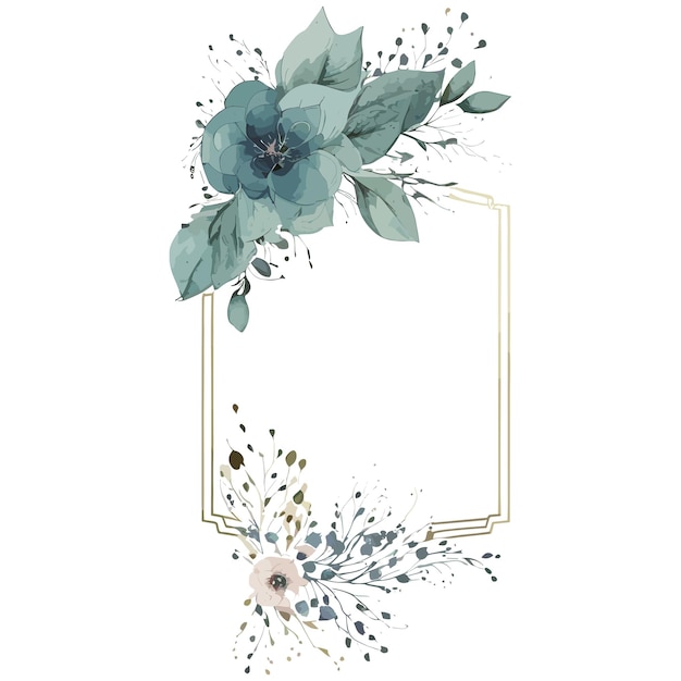 Vector blue flower frame with a gold frame for your text.