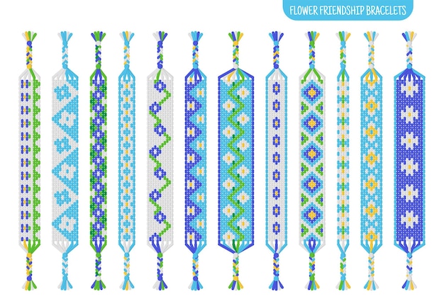 Blue flower handmade friendship bracelets set of threads or beads Macrame normal pattern tutorial