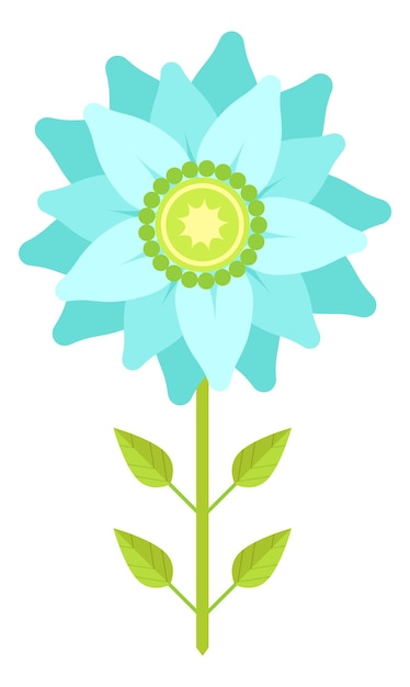 Blue flower icon. Growing green meadow plant