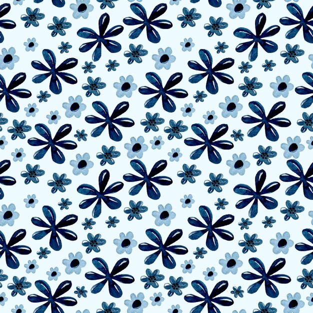 Vector blue flower watercolor seamless pattern