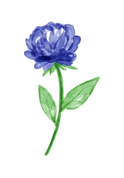 Vector blue flower with watercolor