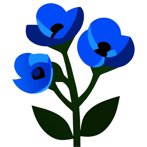 Blue flowers branch flax icon cartoon plant