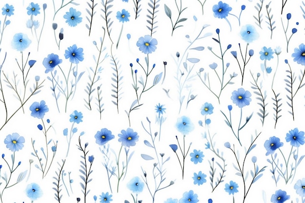 Vector blue flowers plants watercolor