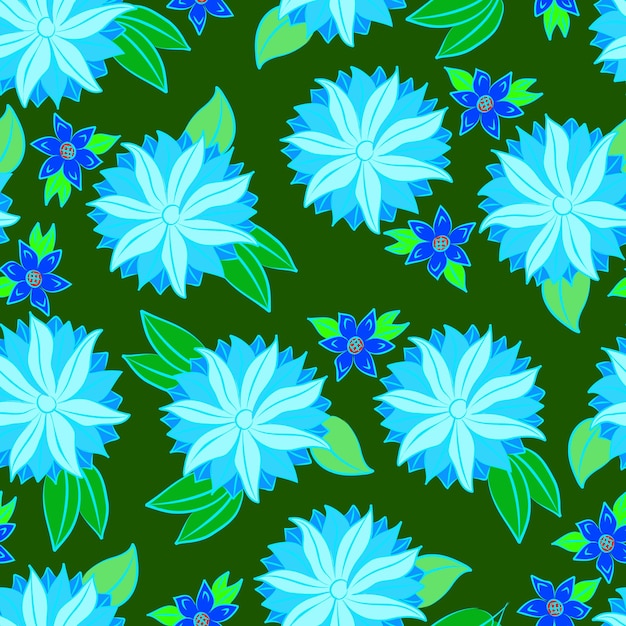 Blue flowers seamless pattern. Vector illustration.