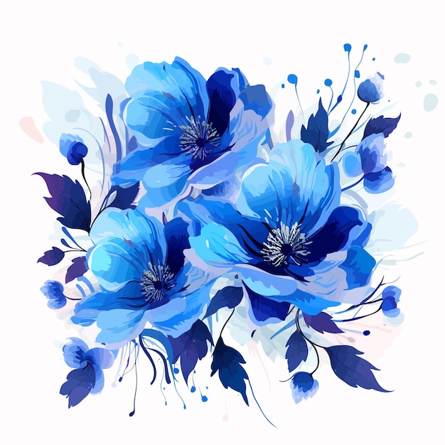 blue flowers watercolor