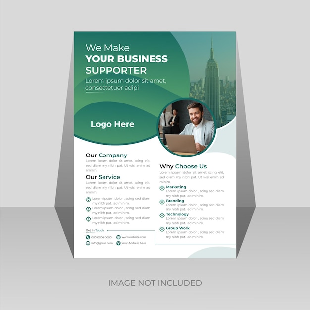 A blue flyer template design by company