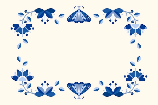 Blue folk art design element frame vector