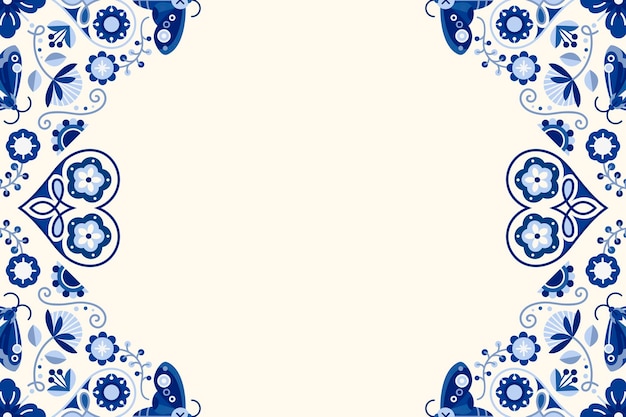 Vector blue folk art design element frame vector