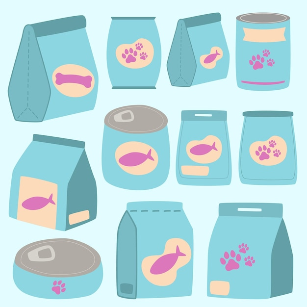 Vector blue food pet collection