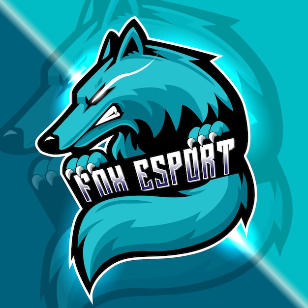 Blue Fox esport logo design Editable text effect