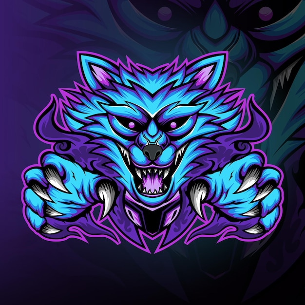 Blue fox gaming mascot logo vector