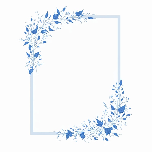 Vector a blue frame with blue flowers and leaves