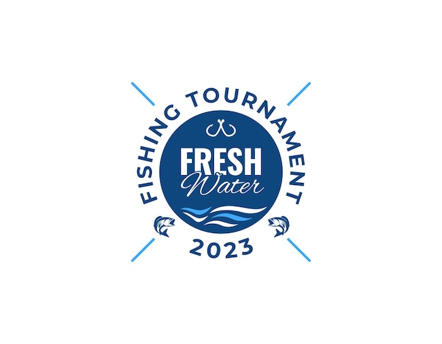 Blue freshawater fishing tournament logo ontwerpsjabloon