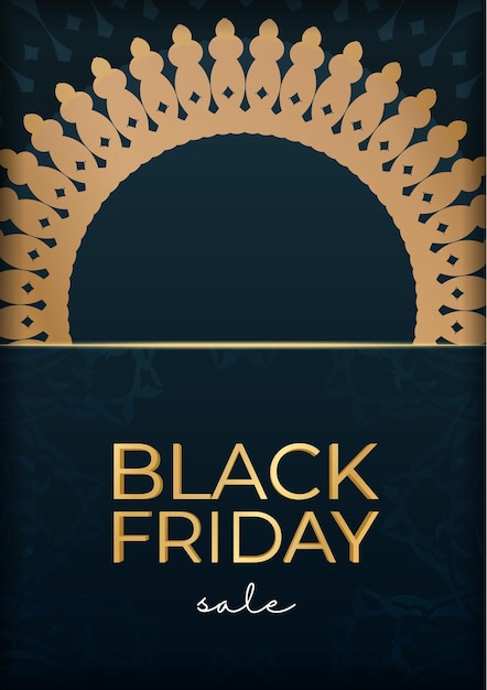 Blue friday black friday poster with abstract gold ornament