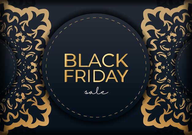 Blue friday black friday poster with greek gold pattern