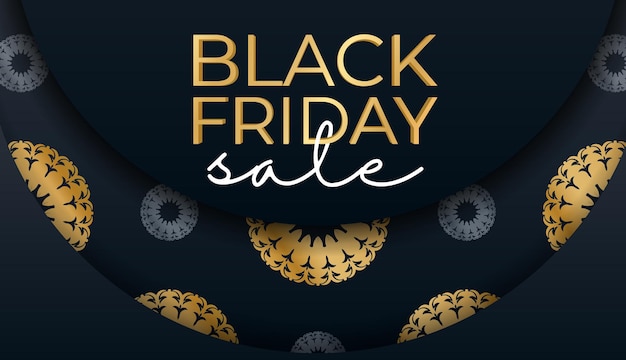 Vector blue friday black friday poster with vintage gold ornament