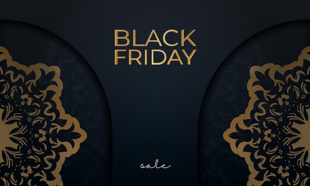 Blue friday poster for black friday with greek gold pattern